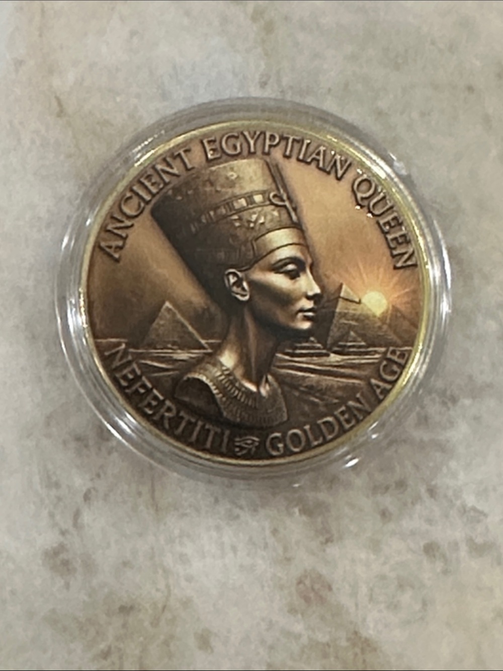 Ancient Egyptian Queen Nefertiti Decorative Coin - Bronze Tone